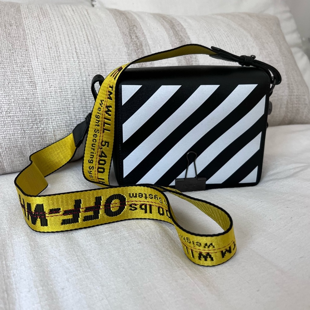 OFF-WHITE Diag Flap Bag Black White Yellow